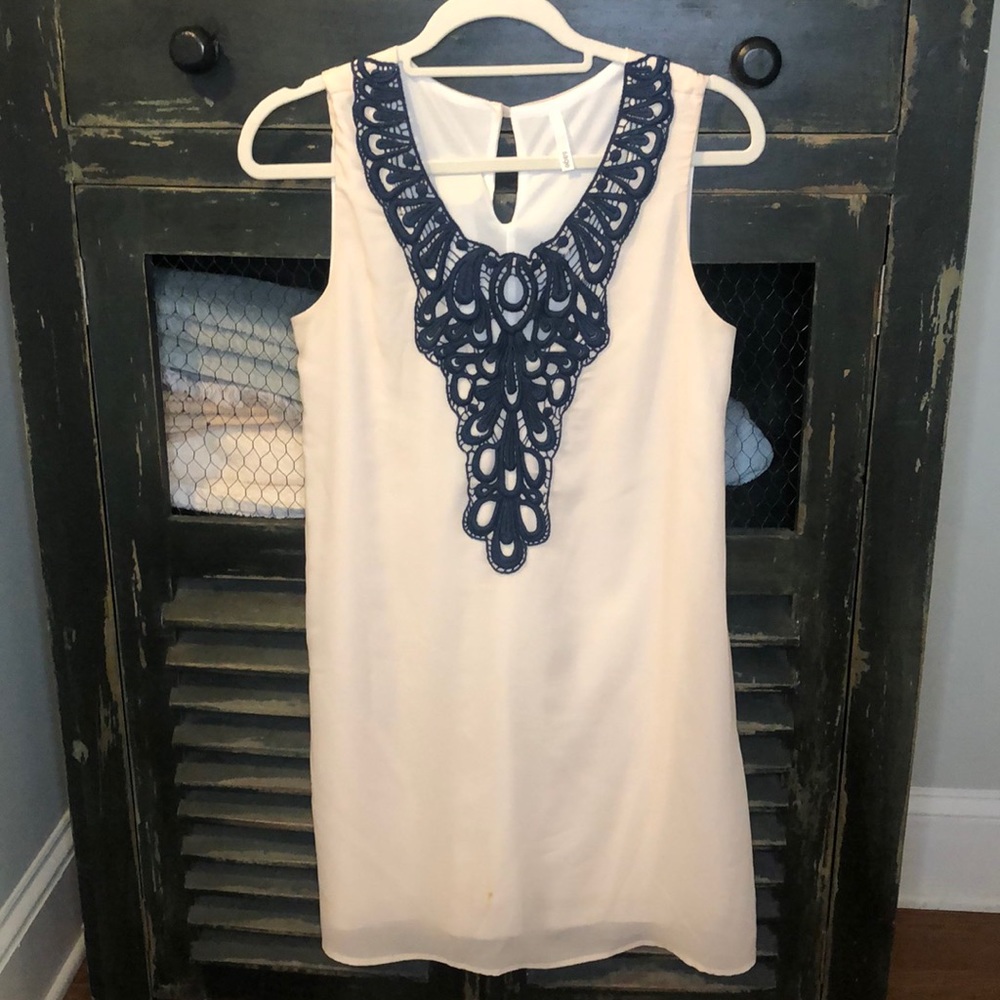 EUC cream dress with navy lace Sz M